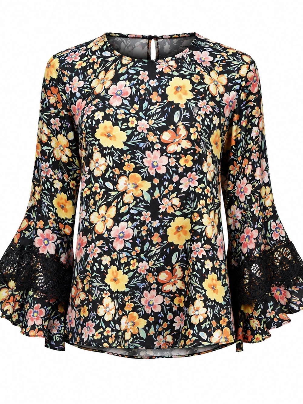 Kobi Halperin Silk Floral Lace Bell Sleeve Blouse Sz Small